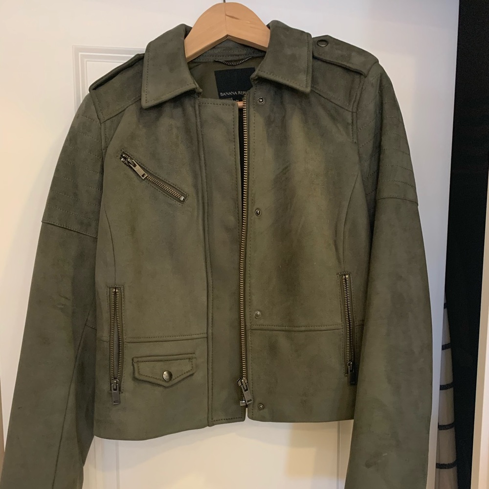 Green Vegan leather Moto Jacket